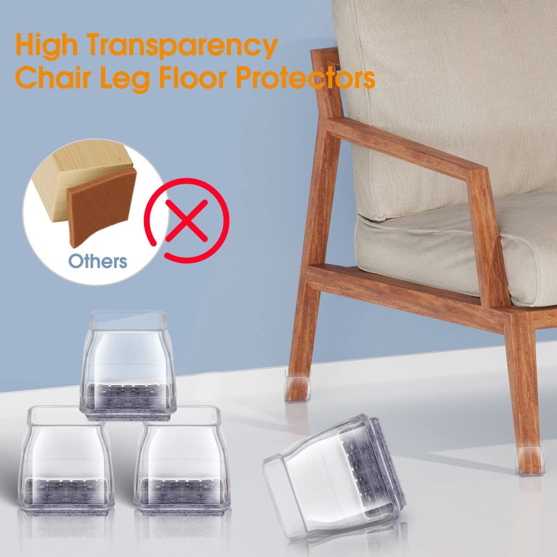 Joeyrras 36Pcs Square Chair Leg Floor Protectors, High Elastic Felt Furniture Pads for Hardwood Floors, Silicone Floor Protectors for Chairs, Chair Leg Caps Covers Socks (Transparent, XSmall) - Image 3